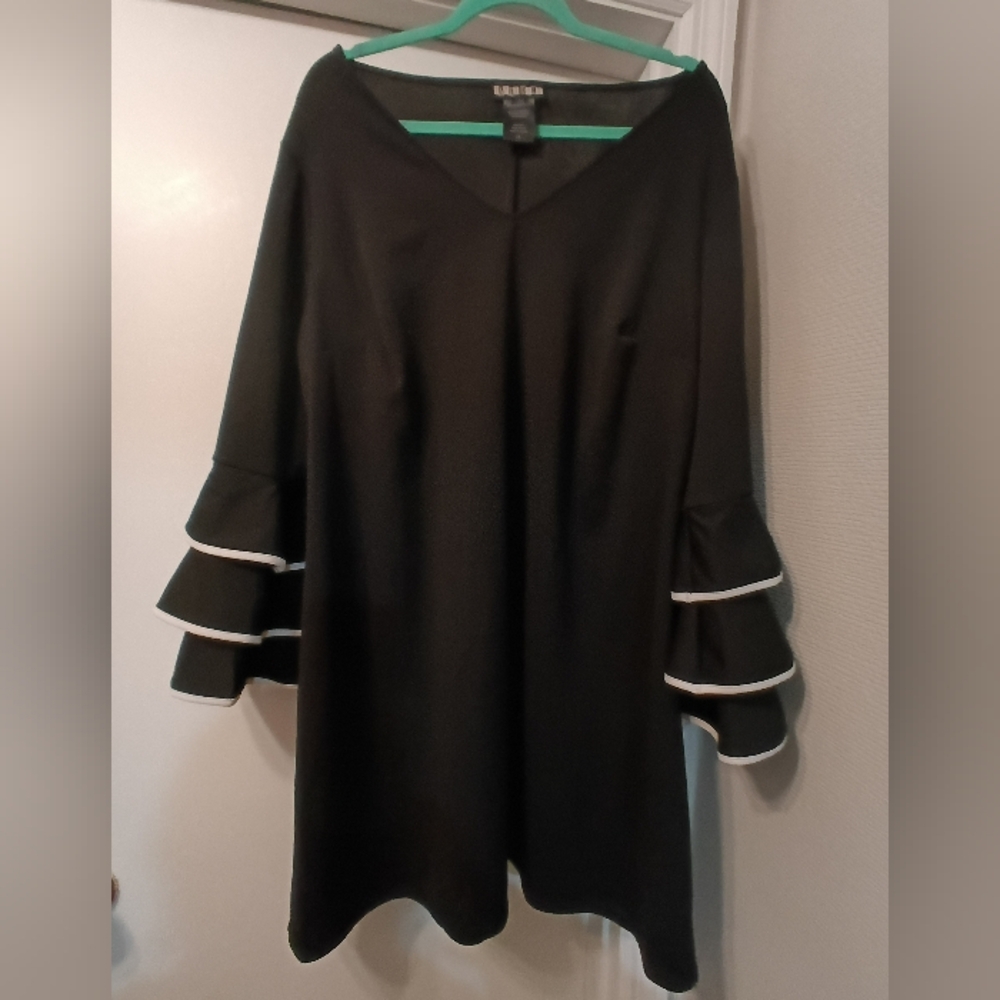 Paper Doll Black Dress with White Ruffle Sleeve Accents